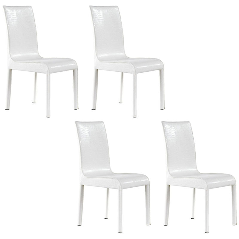 Contemporary Faux Leather Dining Chairs Upholstered Side Armless Chairs Gloss White 4 Piece Set Clearhalo ' kitchen&dining_furn' 'Dining Chairs' 'Dining Tables & Seating' 'dining_chair' 'furn' 'furn_dining_chair' 'Furniture' 'furniture_dining_chair' 'Kitchen & Dining Furniture' 'kitchen' 4131192