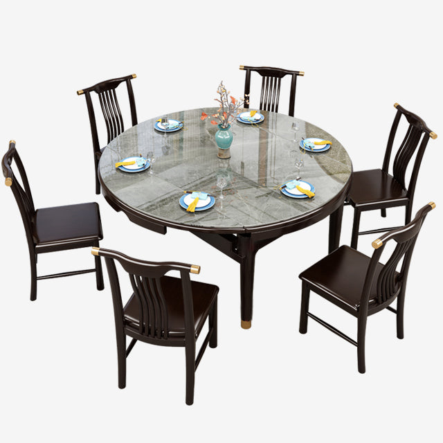 Glam Round Sintered Stone Table Extendable Standard Dining Table for Kitchen Gray Without Chairs Clearhalo ' dining_table' 'Dining Tables & Seating' 'Dining Tables' 'furn' 'furn_dining_table' 'Furniture' 'furniture_dining_table' 'Kitchen & Dining Furniture' 'kitchen&dining_furn' 'kitchen' 'kitchen_dining_table' 4133704