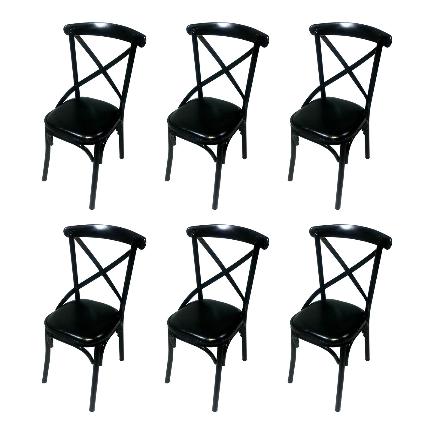 Industrial Style Metal Chairs Dining Room Kitchen Cross Back Side Chair Gloss Black 6 Piece Set Clearhalo ' kitchen&dining_furn' 'Dining Chairs' 'Dining Tables & Seating' 'dining_chair' 'furn' 'furn_dining_chair' 'Furniture' 'furniture_dining_chair' 'Kitchen & Dining Furniture' 'kitchen' 4140170