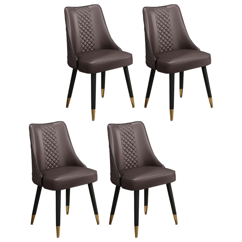 Scandinavian Style Leather Dining Armless Chairs Parsons Upholstered Chair (Set of 4) Brown Clearhalo ' kitchen&dining_furn' 'Dining Chairs' 'Dining Tables & Seating' 'dining_chair' 'furn' 'furn_dining_chair' 'Furniture' 'furniture_dining_chair' 'Kitchen & Dining Furniture' 'kitchen' 4140558