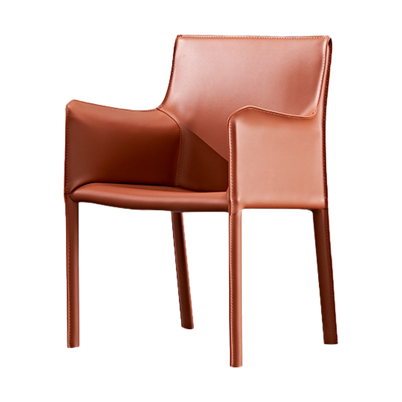 Contemporary Metal Dining Chair Dining Room Solid Back Single Chair with Arm Red Brown Clearhalo ' kitchen&dining_furn' 'Dining Chairs' 'Dining Tables & Seating' 'dining_chair' 'furn' 'furn_dining_chair' 'Furniture' 'furniture_dining_chair' 'Kitchen & Dining Furniture' 'kitchen' 4140763