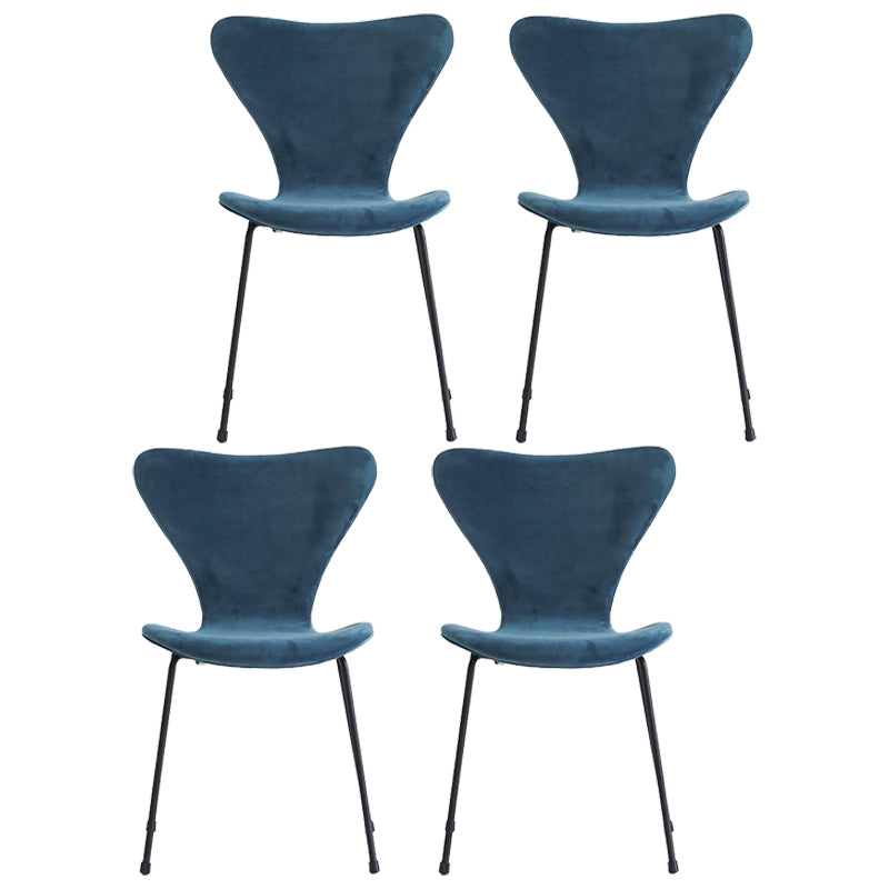 Modern Design Armless Side Chairs Solid Back Linen Fabric Dining Chairs Royal Blue 4 Piece Set Black Clearhalo ' kitchen&dining_furn' 'Dining Chairs' 'Dining Tables & Seating' 'dining_chair' 'furn' 'furn_dining_chair' 'Furniture' 'furniture_dining_chair' 'Kitchen & Dining Furniture' 'kitchen' 4141235