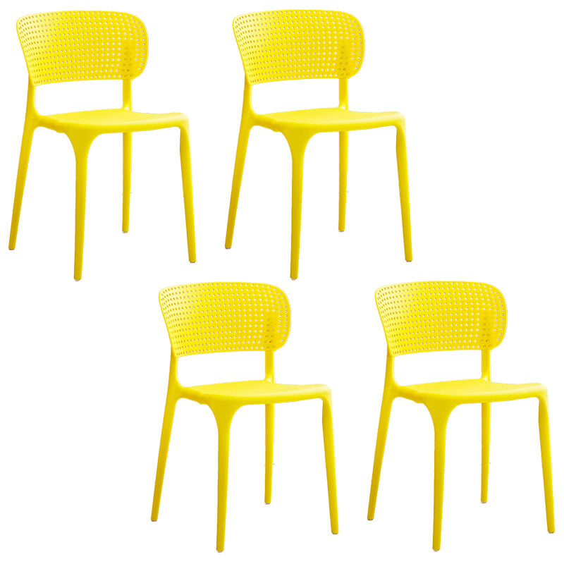Contemporary Style Plastic Dining Armless Chair Open Back Dining Side Chairs Yellow 4 Piece Set Clearhalo ' kitchen&dining_furn' 'Dining Chairs' 'Dining Tables & Seating' 'dining_chair' 'furn' 'furn_dining_chair' 'Furniture' 'furniture_dining_chair' 'Kitchen & Dining Furniture' 'kitchen' 4155149