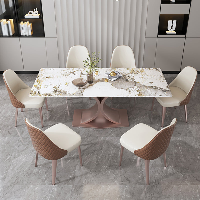 Rectangle Stone Dining Site Table Traditional Luxury Pedestal Dinner Table Clearhalo ' dining_table' 'Dining Tables & Seating' 'Dining Tables' 'furn' 'furn_dining_table' 'Furniture' 'furniture_dining_table' 'Kitchen & Dining Furniture' 'kitchen&dining_furn' 'kitchen' 'kitchen_dining_table' 4156085