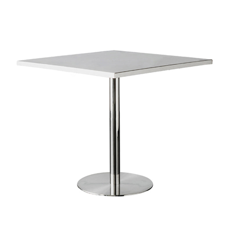 Metal Industrial Table Stainless Steel Top Dining Table with Pedestal Base Square 31.5"L x 31.5"W x 29.5"H Without Chairs Clearhalo ' dining_table' 'Dining Tables & Seating' 'Dining Tables' 'furn' 'furn_dining_table' 'Furniture' 'furniture_dining_table' 'Kitchen & Dining Furniture' 'kitchen&dining_furn' 'kitchen' 'kitchen_dining_table' 4156412