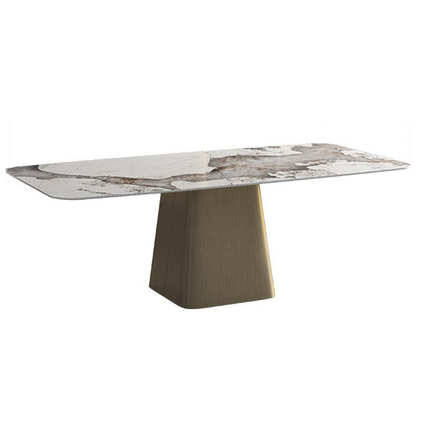 Modern Style Rectangle Dining Table Sintered Stone Pedestal Dining Table for Home Use Gold Without Chairs Clearhalo ' dining_table' 'Dining Tables & Seating' 'Dining Tables' 'furn' 'furn_dining_table' 'Furniture' 'furniture_dining_table' 'Kitchen & Dining Furniture' 'kitchen&dining_furn' 'kitchen' 'kitchen_dining_table' 4159301