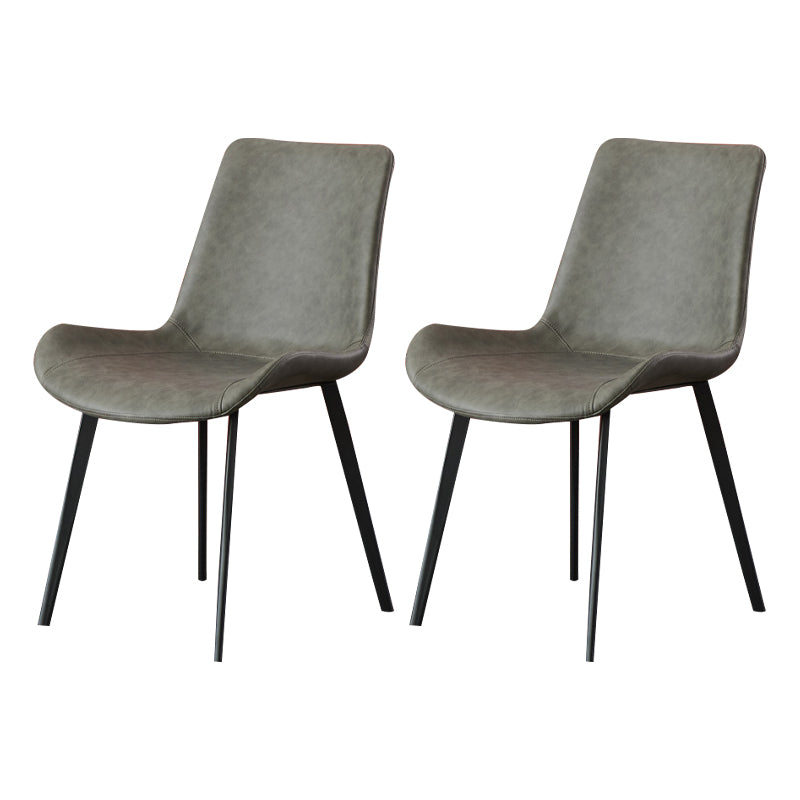 Metal Leather Industrial Dining Chairs Solid Back Dining Room Chairs (Set of 2) Grey Clearhalo ' kitchen&dining_furn' 'Dining Chairs' 'Dining Tables & Seating' 'dining_chair' 'furn' 'furn_dining_chair' 'Furniture' 'furniture_dining_chair' 'Kitchen & Dining Furniture' 'kitchen' 4159856