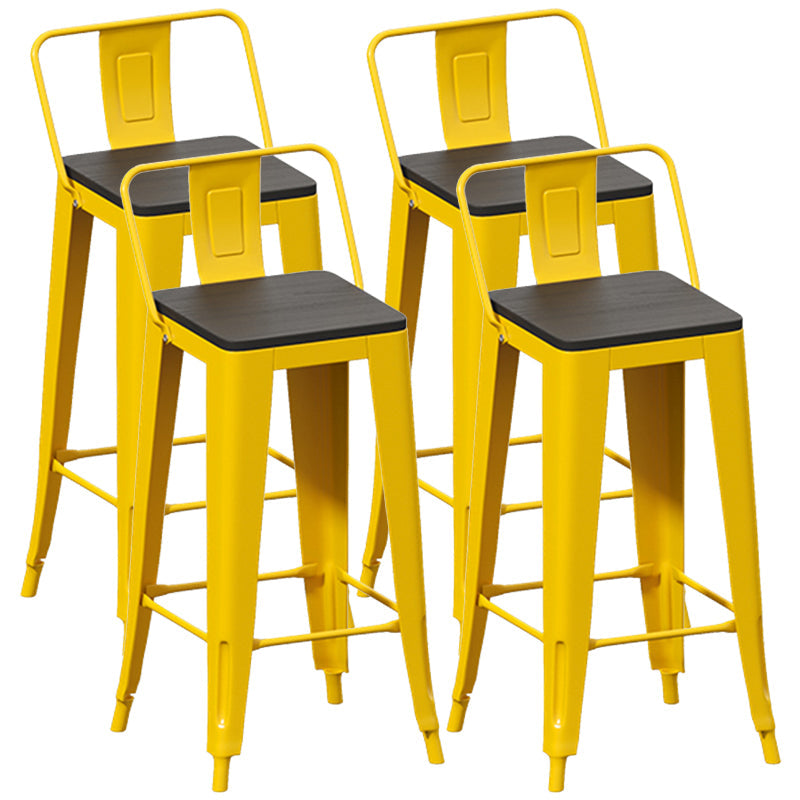 Yellow Iron Wood Bar Stool Industrial Style Low Back 29.53" Counter Stool with Square Seat Set of 4 Clearhalo 'Bar Furniture' 'Bar Stools' 'bar_stools' 'furniture_bar_stools' 'Kitchen & Dining Furniture' 'kitchen&dining_furn' 'kitchen' 'kitchen_furn' Furniture' 4182302