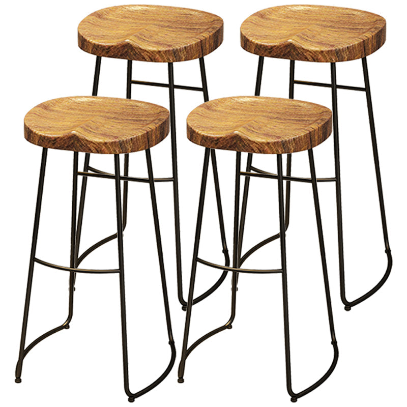 Black Iron Bar Stool Industrial Style Wood Backless Counter Stool with Saddle Seat Set of 4 Clearhalo 'Bar Furniture' 'Bar Stools' 'bar_stools' 'furniture_bar_stools' 'Kitchen & Dining Furniture' 'kitchen&dining_furn' 'kitchen' 'kitchen_furn' Furniture' 4182320