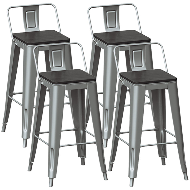 Silver Iron Bar Stool Industrial Style Low Back Counter Stool with Square Seat Set of 4 Clearhalo 'Bar Furniture' 'Bar Stools' 'bar_stools' 'furniture_bar_stools' 'Kitchen & Dining Furniture' 'kitchen&dining_furn' 'kitchen' 'kitchen_furn' Furniture' 4182332
