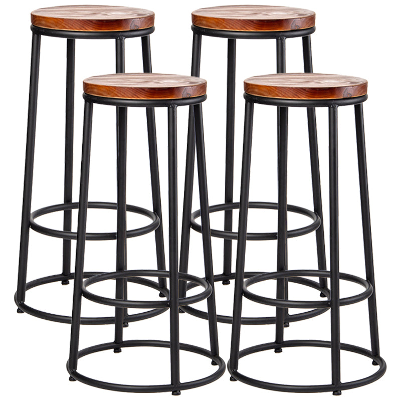 Industrial Armless Barstools Wooden Round Seat Counter Height Stools in Black Set of 4 Bar Stool(30"H) Clearhalo 'Bar Furniture' 'Bar Stools' 'bar_stools' 'furniture_bar_stools' 'Kitchen & Dining Furniture' 'kitchen&dining_furn' 'kitchen' 'kitchen_furn' Furniture' 4182677