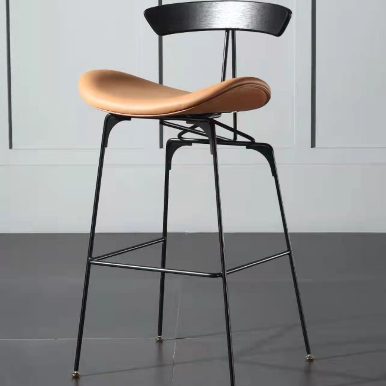 Leather Contoured Seat Barstool Industrial Metal Counter Stool with Backrest 1 Piece Brown Clearhalo 'Bar Furniture' 'Bar Stools' 'bar_stools' 'furniture_bar_stools' 'Kitchen & Dining Furniture' 'kitchen&dining_furn' 'kitchen' 'kitchen_furn' Furniture' 4182731