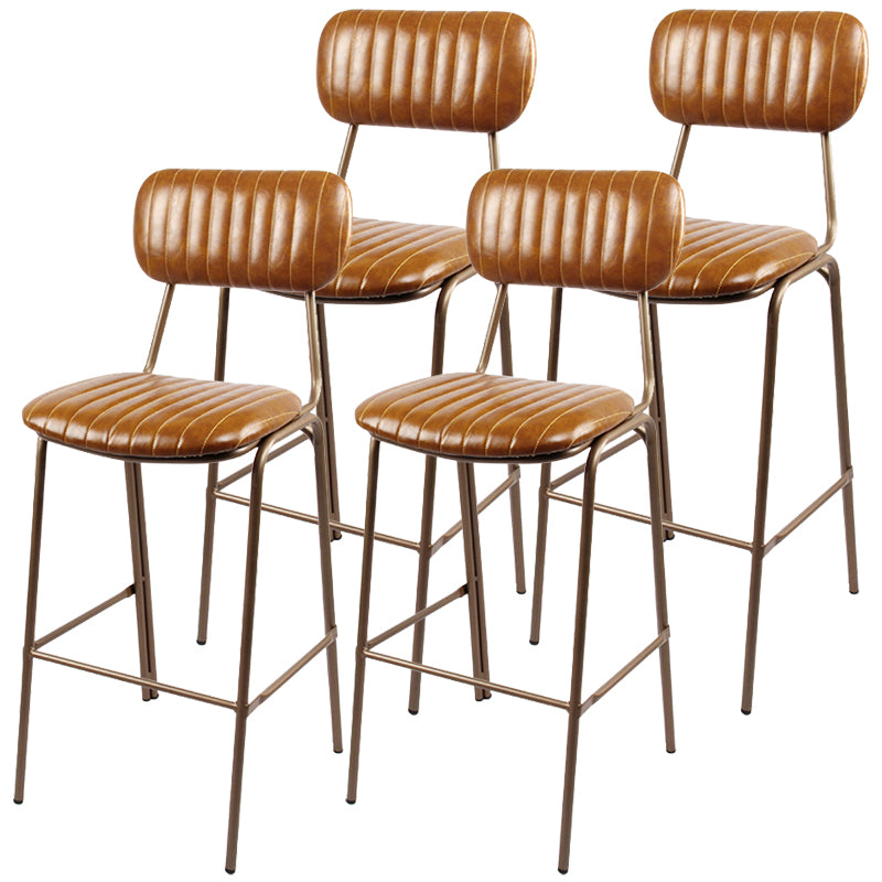 Industrial Leather Distressed Quilted Barstool Indoor Tall Stool with Rectangle Seat Brown Set of 4 Bar Stool(30"H) Clearhalo 'Bar Furniture' 'Bar Stools' 'bar_stools' 'furniture_bar_stools' 'Kitchen & Dining Furniture' 'kitchen&dining_furn' 'kitchen' 'kitchen_furn' Furniture' 4182751