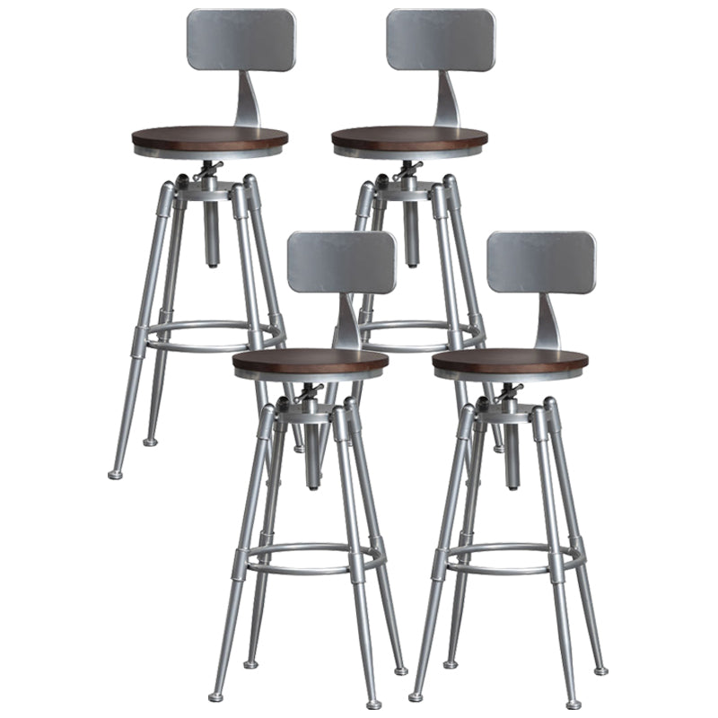 Industrial Iron Adjustable Swivel Barstool Indoor Tall Stool with Round Pine Seat Silver Set of 4 Clearhalo 'Bar Furniture' 'Bar Stools' 'bar_stools' 'furniture_bar_stools' 'Kitchen & Dining Furniture' 'kitchen&dining_furn' 'kitchen' 'kitchen_furn' Furniture' 4183047