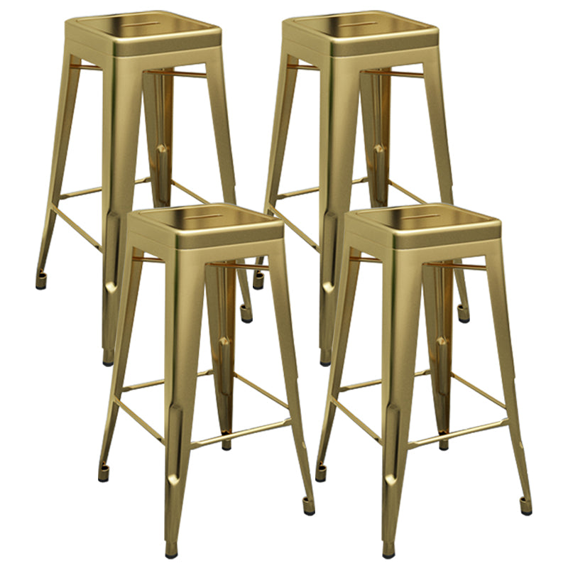 Industrial Iron 30" Barstool Indoor Stackable Tall Stool with Square Seat Gold Set of 4 Clearhalo 'Bar Furniture' 'Bar Stools' 'bar_stools' 'furniture_bar_stools' 'Kitchen & Dining Furniture' 'kitchen&dining_furn' 'kitchen' 'kitchen_furn' Furniture' 4183075