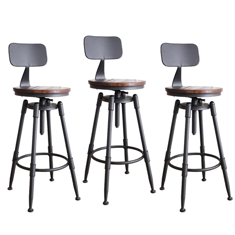Rotating Barstool Industrial Style 4 Feet Bar Stool for Dining Room Set of 3 Dark Wood With Back Clearhalo 'Bar Furniture' 'Bar Stools' 'bar_stools' 'furniture_bar_stools' 'Kitchen & Dining Furniture' 'kitchen&dining_furn' 'kitchen' 'kitchen_furn' Furniture' 4183085