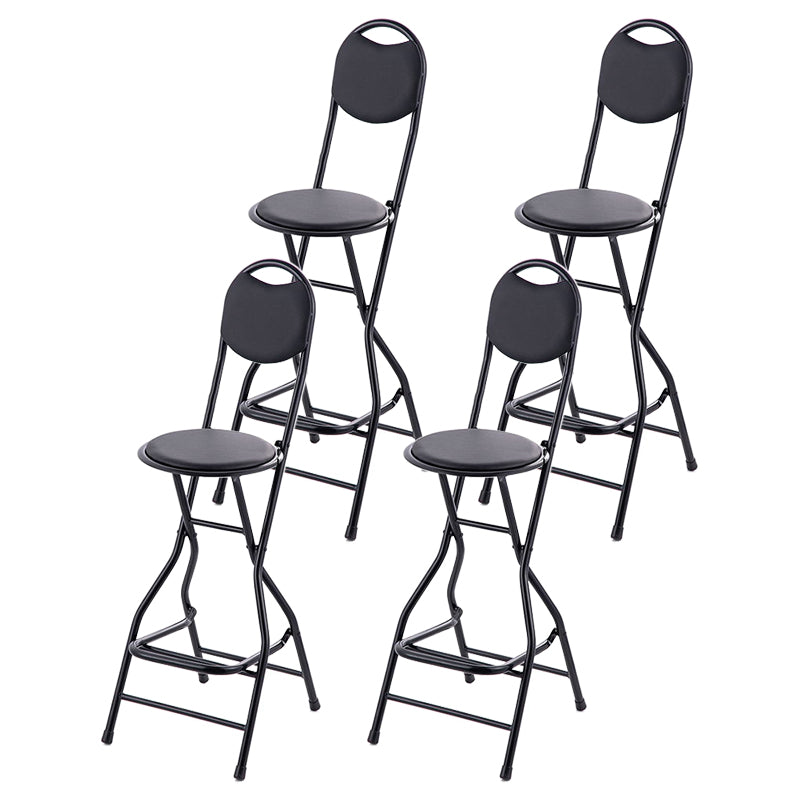 Modern Steel Low Back Counter Stools Round Folding Footrest Bar Stool for Bar Black With Back 4 Piece Set Clearhalo 'Bar Furniture' 'Bar Stools' 'bar_stools' 'furn' 'furn_bar_stools' 'furniture_bar_stools' 'Kitchen & Dining Furniture' 'kitchen&dining_furn' 'kitchen' 'kitchen_furn' Furniture' 4183909