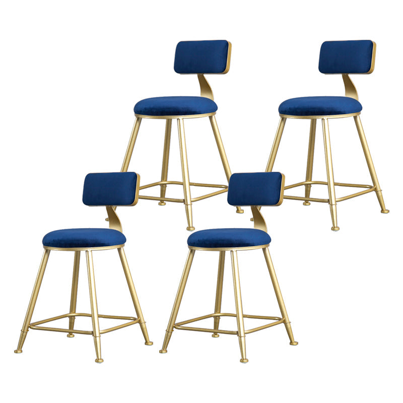 Glam Backrest Armless Counter Stool Iron Beauty Shop Bar Stool with Suede Cushion Blue 4 Piece Set Short Stool(18"H) Clearhalo 'Bar Furniture' 'Bar Stools' 'bar_stools' 'furn' 'furn_bar_stools' 'furniture_bar_stools' 'Kitchen & Dining Furniture' 'kitchen&dining_furn' 'kitchen' 'kitchen_furn' Furniture' 4183981
