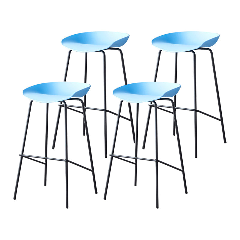 Modern Bar Stool Armless Plastic Indoor Barstool with Footrest Steel Base Blue 4 Piece Set Bar Stool(30"H) Clearhalo 'Bar Furniture' 'Bar Stools' 'bar_stools' 'furn' 'furn_bar_stools' 'furniture_bar_stools' 'Kitchen & Dining Furniture' 'kitchen&dining_furn' 'kitchen' 'kitchen_furn' Furniture' 4184080