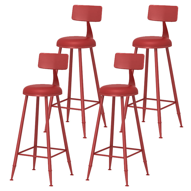 Leather Round Counter Chair Backrest Iron Modern Bar Stool for Coffee Shop Red 4 Piece Set Bar Stool(30"H) Clearhalo 'Bar Furniture' 'Bar Stools' 'bar_stools' 'furn' 'furn_bar_stools' 'furniture_bar_stools' 'Kitchen & Dining Furniture' 'kitchen&dining_furn' 'kitchen' 'kitchen_furn' Furniture' 4185048
