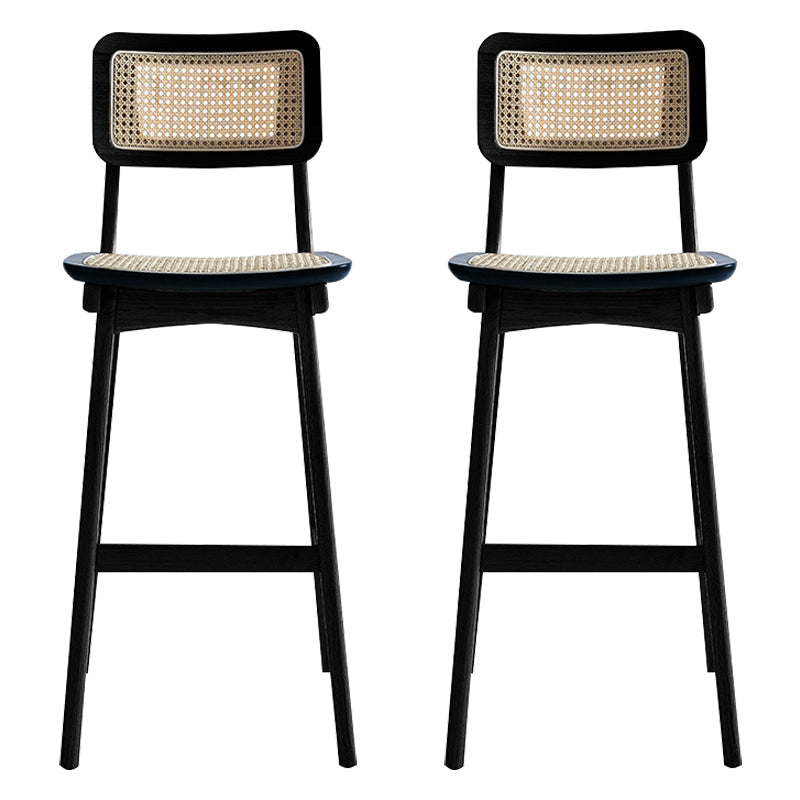 Rattan Modern Square Bar Stool Indoor Footrest Low Back Counter with Wood Legs Black 2 Piece Set Clearhalo 'Bar Furniture' 'Bar Stools' 'bar_stools' 'furn' 'furn_bar_stools' 'furniture_bar_stools' 'Kitchen & Dining Furniture' 'kitchen&dining_furn' 'kitchen' 'kitchen_furn' Furniture' 4186061