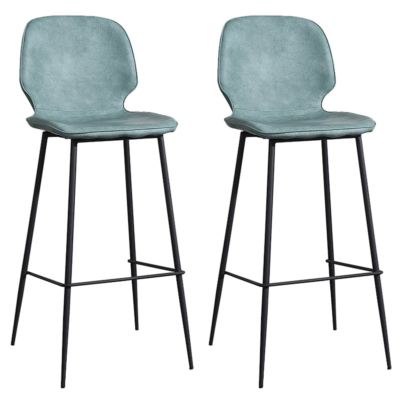 Leather Footrest Counter Stool Contemporary Buckets Low Back Bar Stool with Cushion Blue 2 Piece Set Bar Stool(30"H) Clearhalo 'Bar Furniture' 'Bar Stools' 'bar_stools' 'furn' 'furn_bar_stools' 'furniture_bar_stools' 'Kitchen & Dining Furniture' 'kitchen&dining_furn' 'kitchen' 'kitchen_furn' Furniture' 4186100