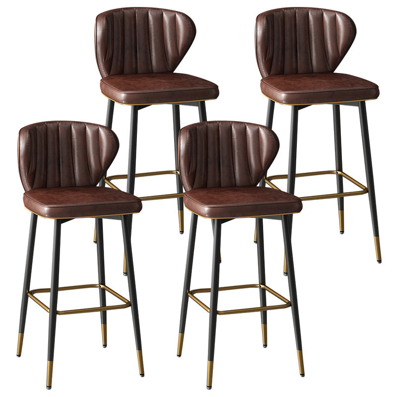 Contemporary Leather Bar Stool Buckets Indoor Low Back Stool with Steel Legs Red Brown 4 Piece Set Bar Stool(30"H) Clearhalo 'Bar Furniture' 'Bar Stools' 'bar_stools' 'furn' 'furn_bar_stools' 'furniture_bar_stools' 'Kitchen & Dining Furniture' 'kitchen&dining_furn' 'kitchen' 'kitchen_furn' Furniture' 4186145