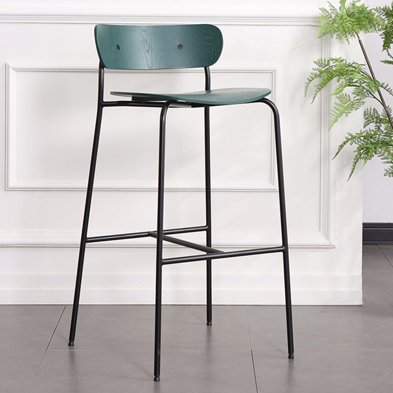Black Metal Barstool Industrial Indoor Tall Stool with Wood Seat, 1 Piece Blackish Green Clearhalo 'Bar Furniture' 'Bar Stools' 'bar_stools' 'furn' 'furn_bar_stools' 'furniture_bar_stools' 'Kitchen & Dining Furniture' 'kitchen&dining_furn' 'kitchen' 'kitchen_furn' Furniture' 4186526