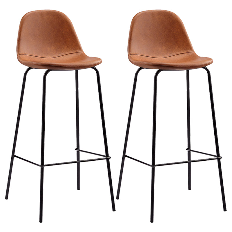Industrial Low Back Barstool Distressed Leather Quilted Tall Stool Set of 2 Brown 2 Piece Set Clearhalo 'Bar Furniture' 'Bar Stools' 'bar_stools' 'furn' 'furn_bar_stools' 'furniture_bar_stools' 'Kitchen & Dining Furniture' 'kitchen&dining_furn' 'kitchen' 'kitchen_furn' Furniture' 4186665