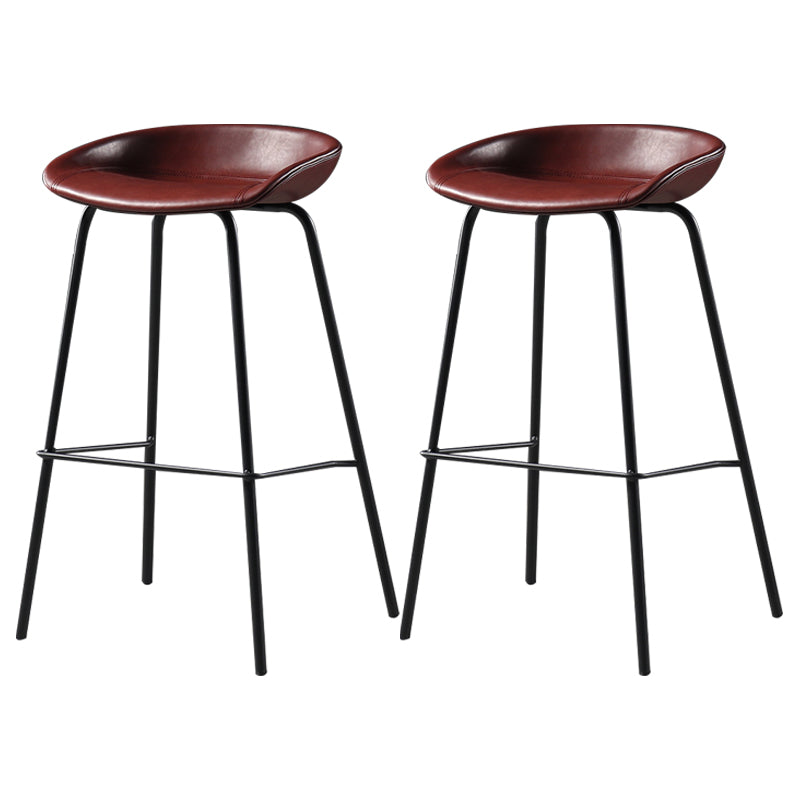 Nordic Style Leather Upholstered Barstool Metal Frame Bar Stool Burgundy 2 Piece Set Clearhalo 'Bar Furniture' 'Bar Stools' 'bar_stools' 'furn' 'furn_bar_stools' 'furniture_bar_stools' 'Kitchen & Dining Furniture' 'kitchen&dining_furn' 'kitchen' 'kitchen_furn' Furniture' 4186799