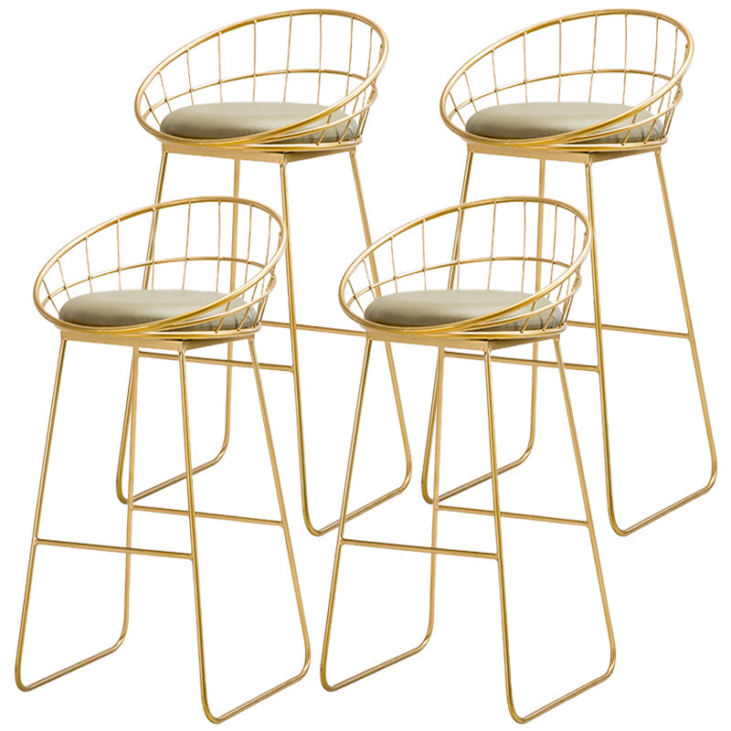 Scandinavian Counter Stools Iron Leather Low Back Indoor Bar Stools with Sled Legs Gold 4 Piece Set Clearhalo 'Bar Furniture' 'Bar Stools' 'bar_stools' 'furn' 'furn_bar_stools' 'furniture_bar_stools' 'Kitchen & Dining Furniture' 'kitchen&dining_furn' 'kitchen' 'kitchen_furn' Furniture' 4186861