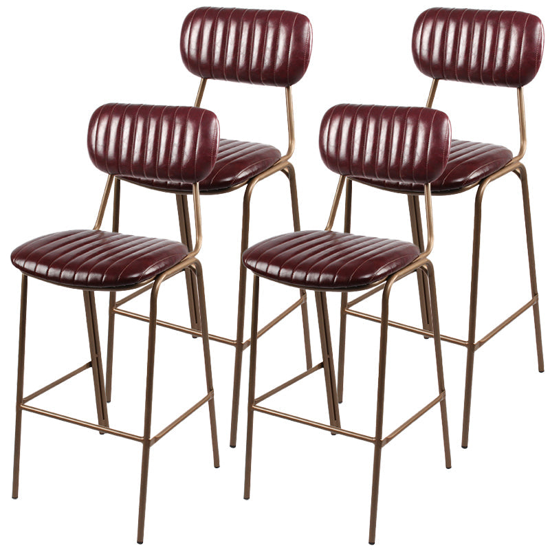 Scandinavian Gold Counter Stools Iron Leather Armless Indoor Bar Stools Burgundy 4 Piece Set Clearhalo 'Bar Furniture' 'Bar Stools' 'bar_stools' 'furn' 'furn_bar_stools' 'furniture_bar_stools' 'Kitchen & Dining Furniture' 'kitchen&dining_furn' 'kitchen' 'kitchen_furn' Furniture' 4186889