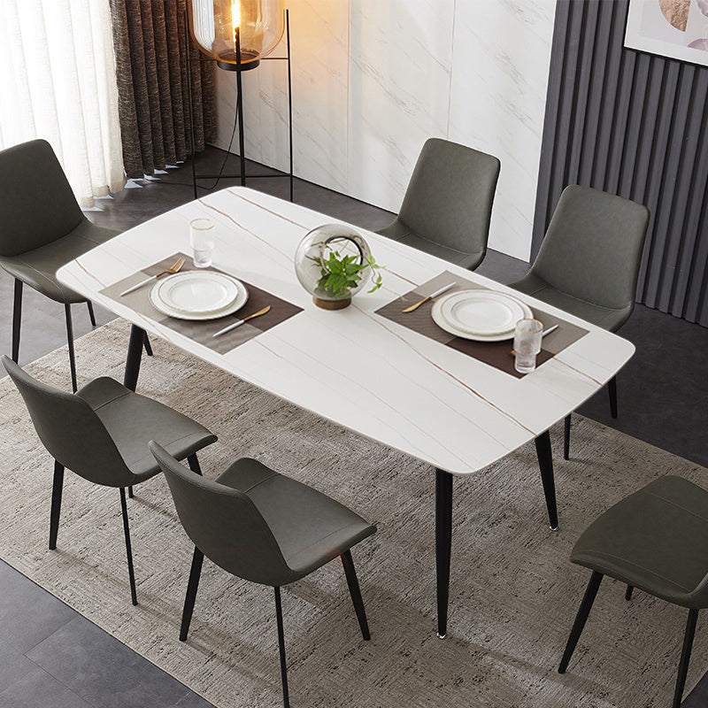 Industrial Style Sintered Stone Table Black 4 Legs Base Rectangle Table for Home White Gold Without Chairs Clearhalo ' dining_table' 'Dining Tables & Seating' 'Dining Tables' 'furn' 'furn_dining_table' 'Furniture' 'furniture_dining_table' 'Kitchen & Dining Furniture' 'kitchen&dining_furn' 'kitchen' 'kitchen_dining_table' 4197145