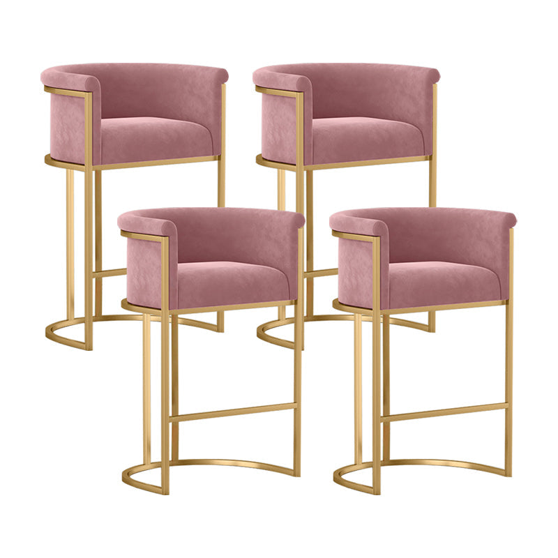 Contemporary Velvet Buckets Bar Stool Indoor Low Back Counter Stool with Iron Legs Pink 4 Piece Set Bar Stool(30"H) Clearhalo 'Bar Furniture' 'Bar Stools' 'bar_stools' 'furn' 'furn_bar_stools' 'furniture_bar_stools' 'Kitchen & Dining Furniture' 'kitchen&dining_furn' 'kitchen' 'kitchen_furn' Furniture' 4198087