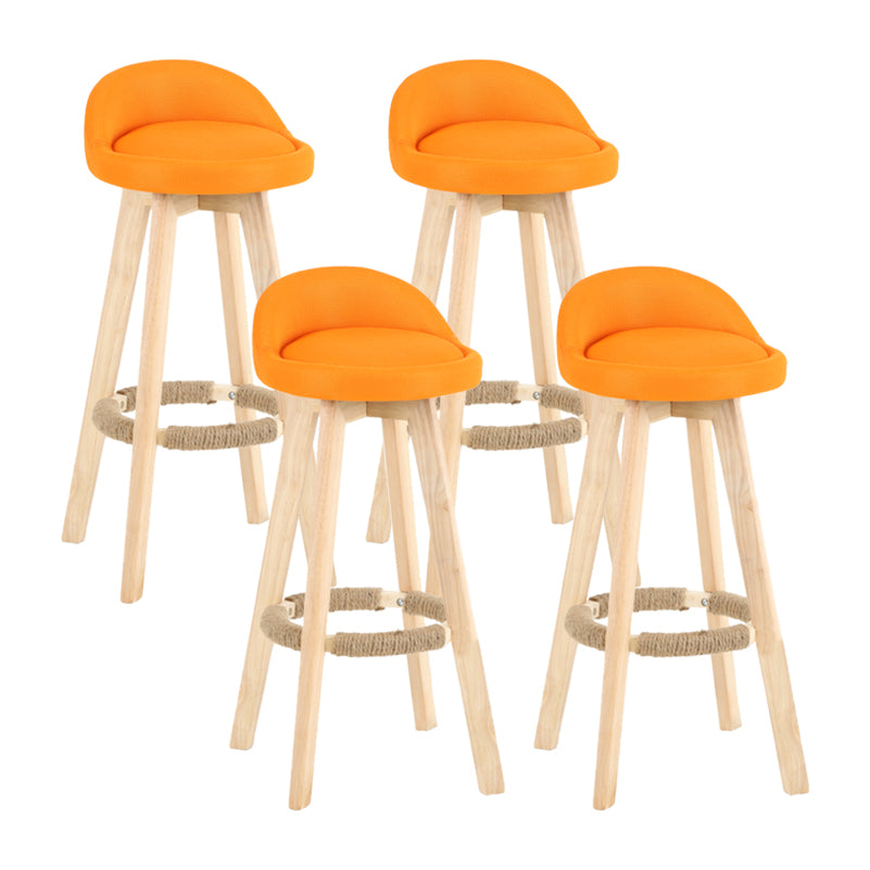 Modern Backrest Rotatable Counter Stool Wood Household Bar Wood with Cushion Orange Natural 4 Piece Set Clearhalo 'Bar Furniture' 'Bar Stools' 'bar_stools' 'furn' 'furn_bar_stools' 'furniture_bar_stools' 'Kitchen & Dining Furniture' 'kitchen&dining_furn' 'kitchen' 'kitchen_furn' Furniture' 4198206