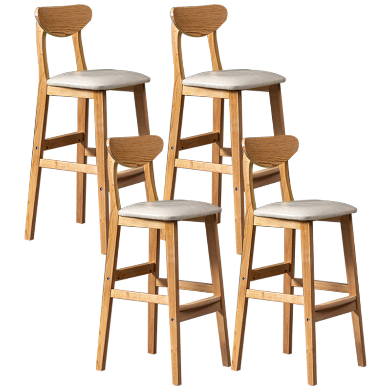 Nordic Wood Low Back Barstool Indoor Tall Stool with Square Upholstered Off-White 4 Piece Set Clearhalo 'Bar Furniture' 'Bar Stools' 'bar_stools' 'furn' 'furn_bar_stools' 'furniture_bar_stools' 'Kitchen & Dining Furniture' 'kitchen&dining_furn' 'kitchen' 'kitchen_furn' Furniture' 4198657