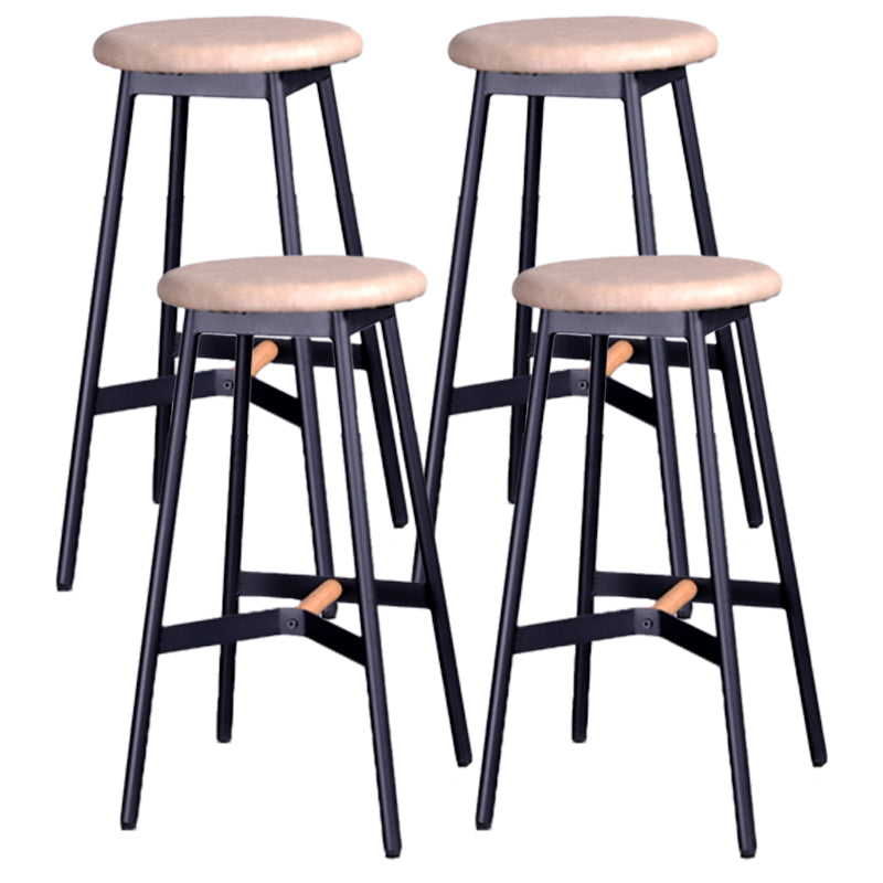Scandinavian Black Counter Stools Metal Wood Backless Bar Stools with Round Seat Beige 4 Piece Set Clearhalo 'Bar Furniture' 'Bar Stools' 'bar_stools' 'furn' 'furn_bar_stools' 'furniture_bar_stools' 'Kitchen & Dining Furniture' 'kitchen&dining_furn' 'kitchen' 'kitchen_furn' Furniture' 4198852