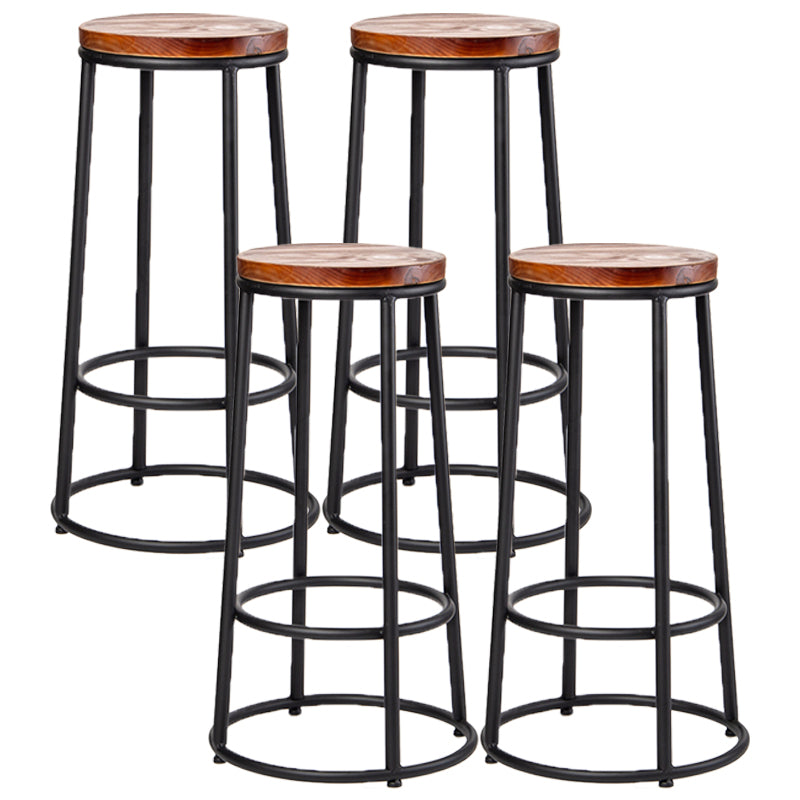 Industrial Brown Wood Barstool Distressed Indoor Tall Stool with Round Seat 4 Piece Set Bar Stool(30"H) Clearhalo 'Bar Furniture' 'Bar Stools' 'bar_stools' 'furn' 'furn_bar_stools' 'furniture_bar_stools' 'Kitchen & Dining Furniture' 'kitchen&dining_furn' 'kitchen' 'kitchen_furn' Furniture' 4198872