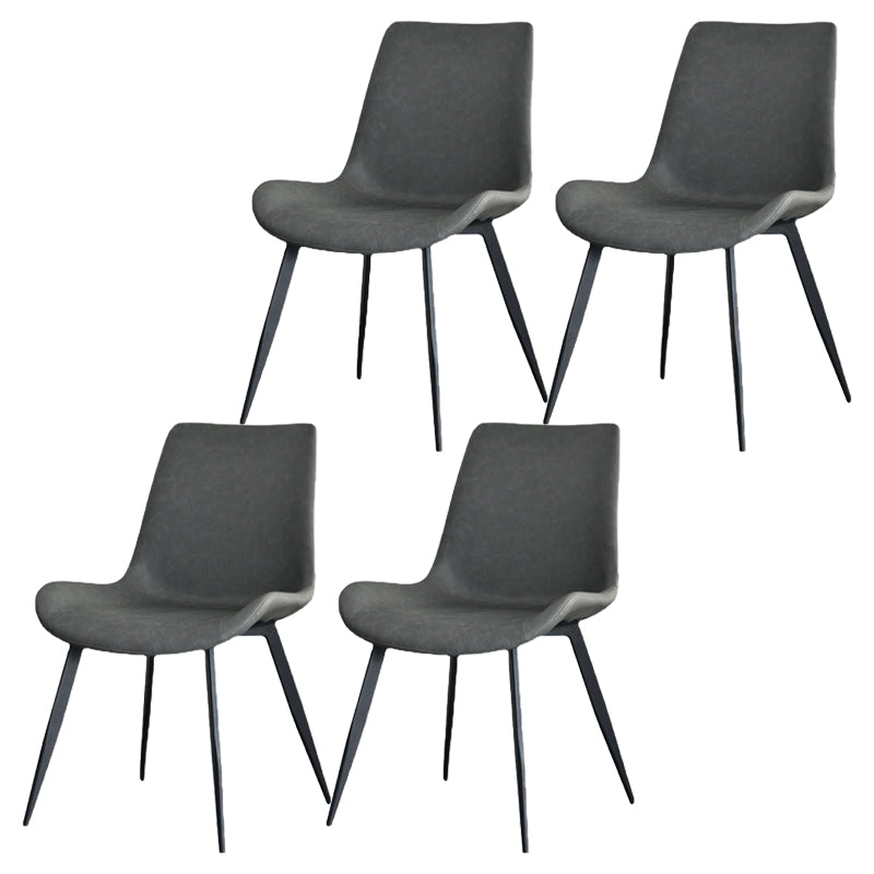 Contemporary Design Leather Dining Chairs Solid Back Armless Side Chairs Grey 4 Piece Set Clearhalo ' kitchen&dining_furn' 'Dining Chairs' 'Dining Tables & Seating' 'dining_chair' 'furn' 'furn_dining_chair' 'Furniture' 'furniture_dining_chair' 'Kitchen & Dining Furniture' 'kitchen' 4205741