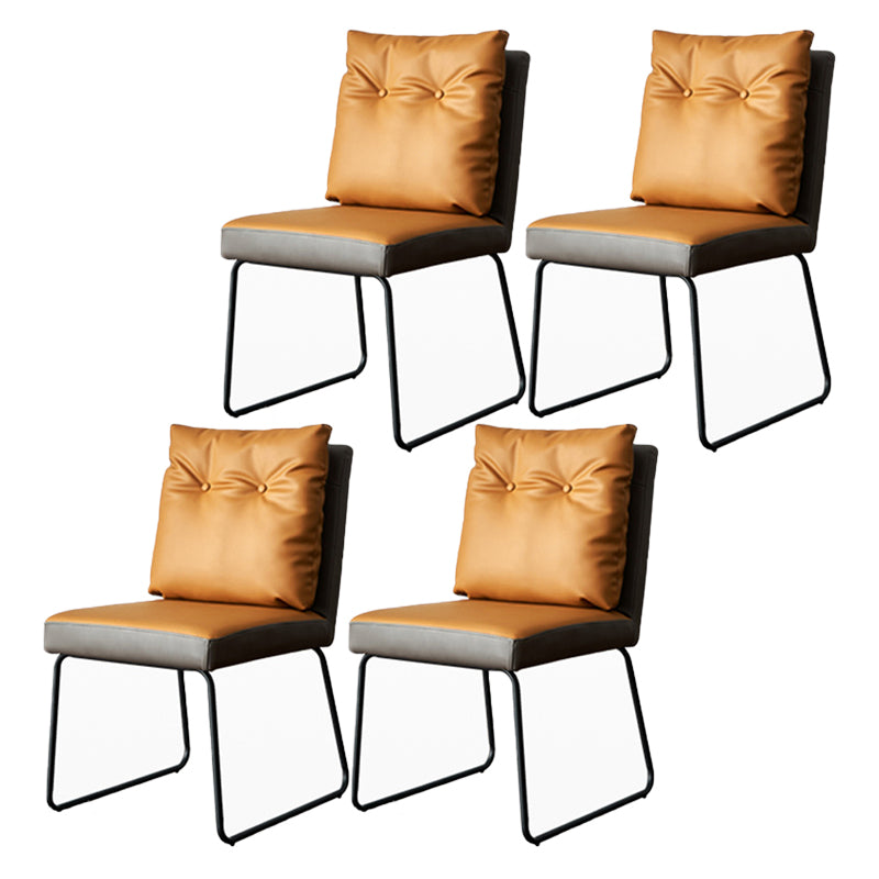 Contemporary Metal Dining Armless Chair Faux Leather Dining Chairs for Home Use Dark Yellow 4 Piece Set Clearhalo ' kitchen&dining_furn' 'Dining Chairs' 'Dining Tables & Seating' 'dining_chair' 'furn' 'furn_dining_chair' 'Furniture' 'furniture_dining_chair' 'Kitchen & Dining Furniture' 'kitchen' 4206036