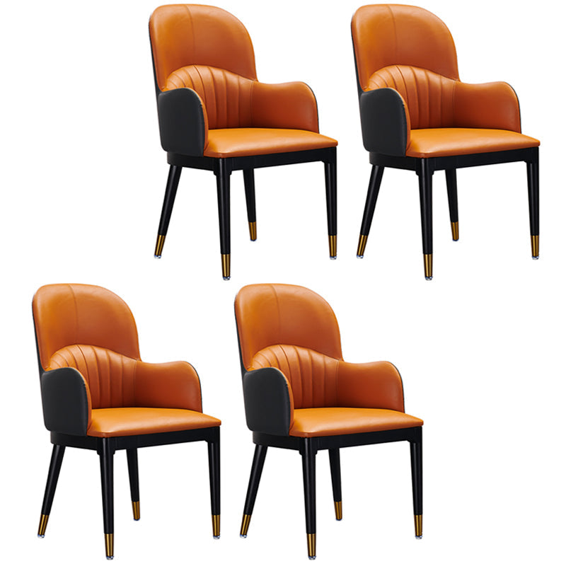 Contemporary Design Leather Dining Side Chair Solid Back Arm Chair for Home Use Orange Red 4 Piece Set Clearhalo ' kitchen&dining_furn' 'Dining Chairs' 'Dining Tables & Seating' 'dining_chair' 'furn' 'furn_dining_chair' 'Furniture' 'furniture_dining_chair' 'Kitchen & Dining Furniture' 'kitchen' 4206303