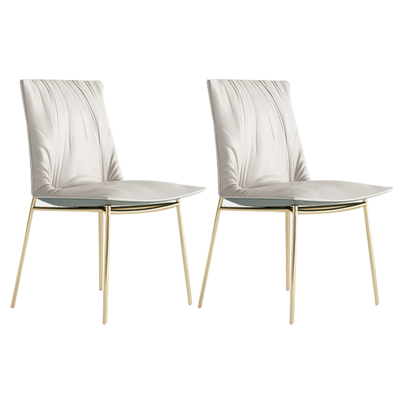 Modern Leather Dining Side Chair Luxury Solid Back Armless Chair for Kitchen Brass Gold 2 Piece Set Clearhalo ' kitchen&dining_furn' 'Dining Chairs' 'Dining Tables & Seating' 'dining_chair' 'furn' 'furn_dining_chair' 'Furniture' 'furniture_dining_chair' 'Kitchen & Dining Furniture' 'kitchen' 4206331