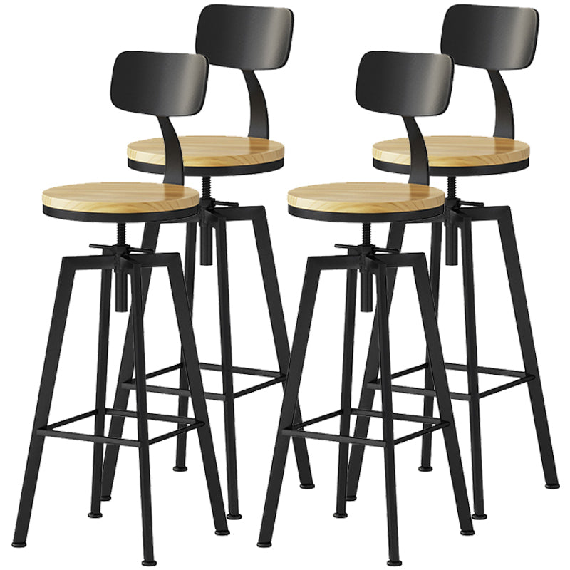 Industrial Adjustable Height Black Counter Stools Iron Wood Bar Stools with Round Seat 4 Piece Set Clearhalo 'Bar Furniture' 'Bar Stools' 'bar_stools' 'furn' 'furn_bar_stools' 'furniture_bar_stools' 'Kitchen & Dining Furniture' 'kitchen&dining_furn' 'kitchen' 'kitchen_furn' Furniture' 4211074