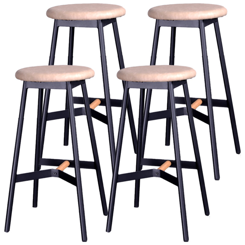 Industrial Black Counter Stools Metal Wood Backless Bar Stools with Round Seat Beige 4 Piece Set Clearhalo 'Bar Furniture' 'Bar Stools' 'bar_stools' 'furn' 'furn_bar_stools' 'furniture_bar_stools' 'Kitchen & Dining Furniture' 'kitchen&dining_furn' 'kitchen' 'kitchen_furn' Furniture' 4211160