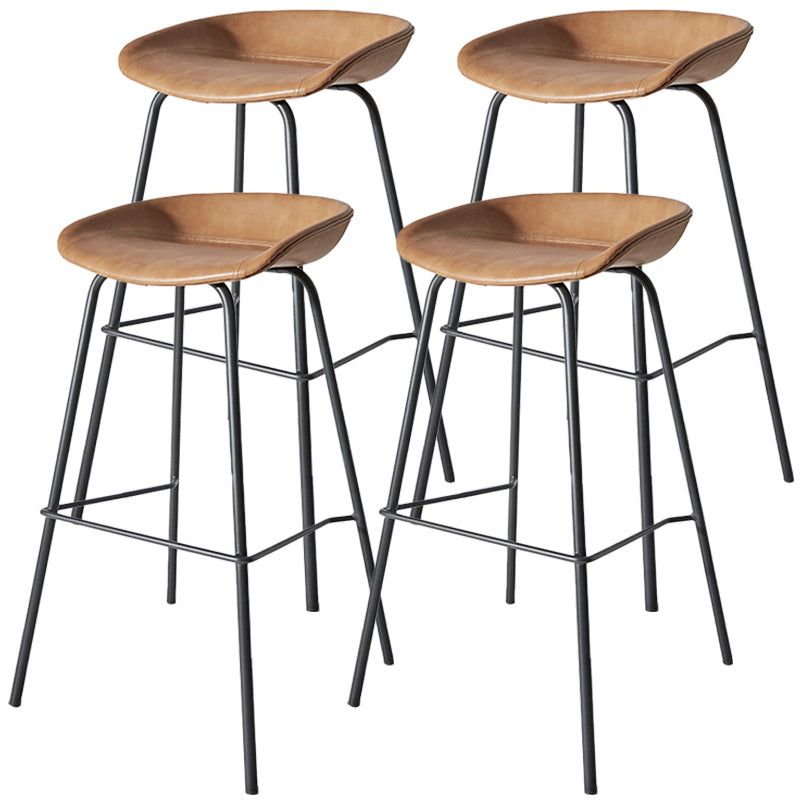 Industrial Iron Distressed Quilted Barstool Indoor Tall Stool with Leather Seat Yellow-Brown 4 Piece Set Clearhalo 'Bar Furniture' 'Bar Stools' 'bar_stools' 'furn' 'furn_bar_stools' 'furniture_bar_stools' 'Kitchen & Dining Furniture' 'kitchen&dining_furn' 'kitchen' 'kitchen_furn' Furniture' 4211179