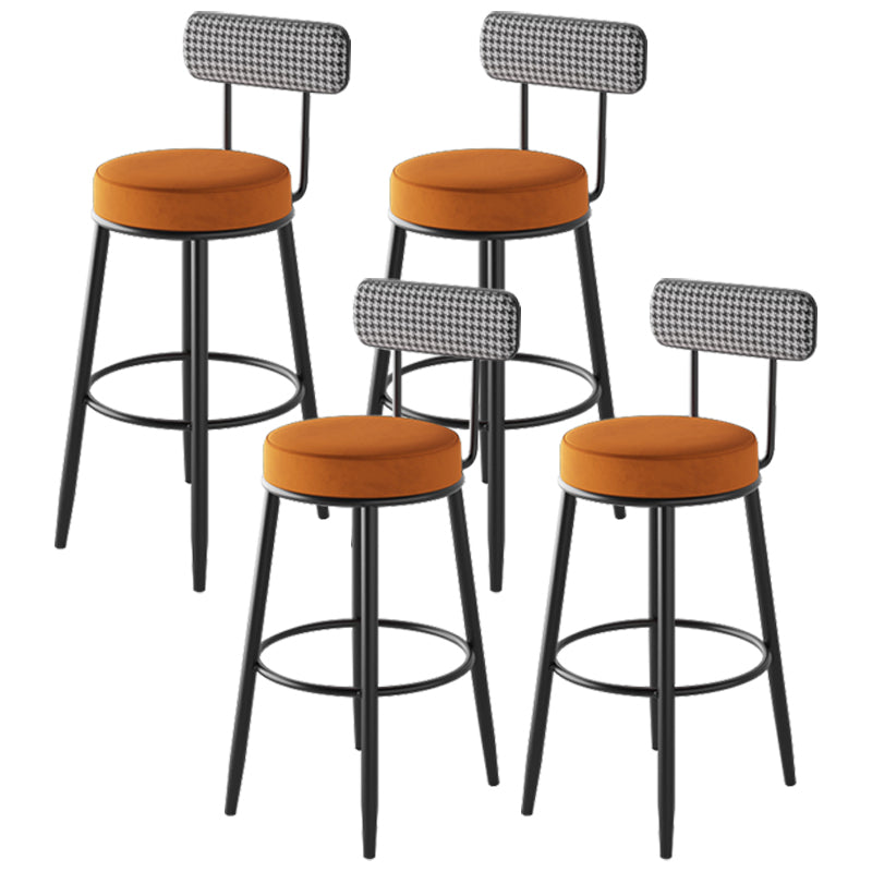 Black Metal Nordic Barstool Low Back Indoor Tall Stool with Upholstered Seat Orange 4 Piece Set Clearhalo 'Bar Furniture' 'Bar Stools' 'bar_stools' 'furn' 'furn_bar_stools' 'furniture_bar_stools' 'Kitchen & Dining Furniture' 'kitchen&dining_furn' 'kitchen' 'kitchen_furn' Furniture' 4212275