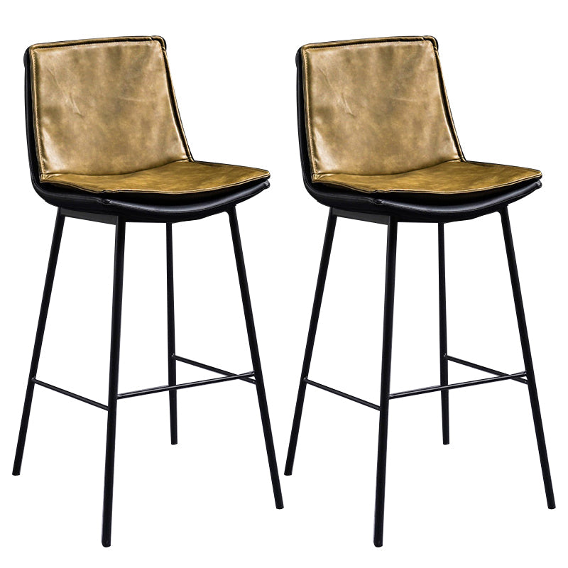 Scandinavian Leather Counter Stools Low Back Bar Stools with Square Seat (Set of 2) Camel 2 Piece Set Clearhalo 'Bar Furniture' 'Bar Stools' 'bar_stools' 'furn' 'furn_bar_stools' 'furniture_bar_stools' 'Kitchen & Dining Furniture' 'kitchen&dining_furn' 'kitchen' 'kitchen_furn' Furniture' 4212387