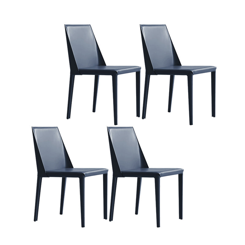 Modern Leather Dining Room Chairs Armless Metal Dining Chairs for Restaurant Use Dark Blue 4 Piece Set Clearhalo ' kitchen&dining_furn' 'Dining Chairs' 'Dining Tables & Seating' 'dining_chair' 'furn' 'furn_dining_chair' 'Furniture' 'furniture_dining_chair' 'Kitchen & Dining Furniture' 'kitchen' 4237534