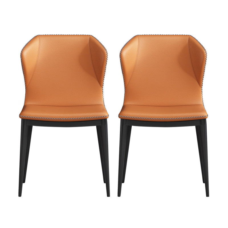 Modern Faux Leather Dining Chair Metal Dining Room Chairs for Home Use Orange 2 Piece Set Clearhalo ' kitchen&dining_furn' 'Dining Chairs' 'Dining Tables & Seating' 'dining_chair' 'furn' 'furn_dining_chair' 'Furniture' 'furniture_dining_chair' 'Kitchen & Dining Furniture' 'kitchen' 4237557