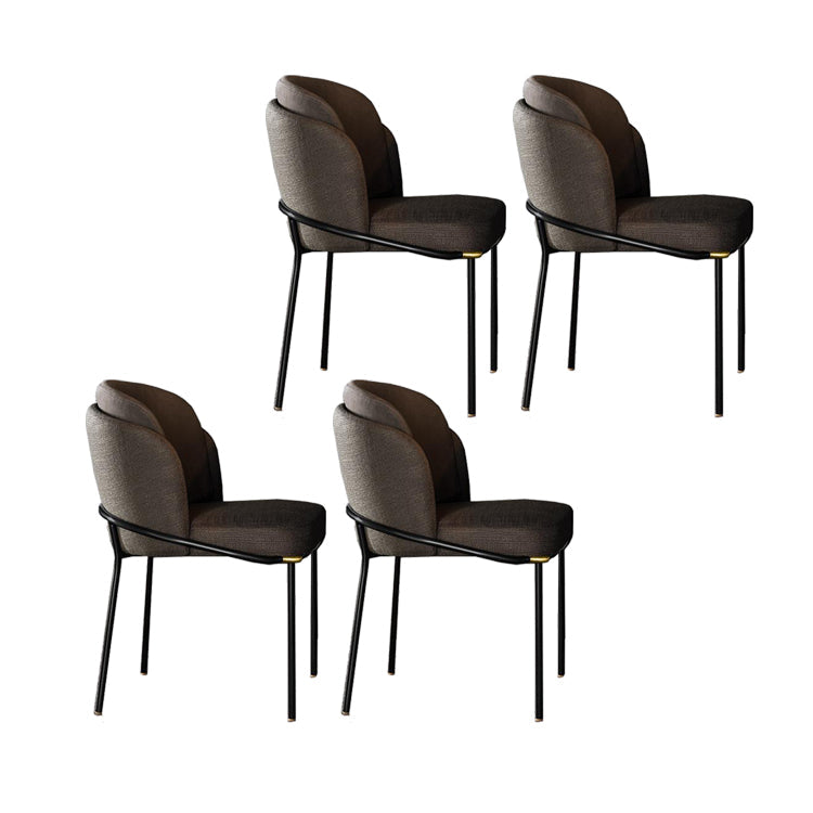 Modern Style Linen Fabric Dining Chairs Solid Back Upholstered Chairs for Home Use Brown 4 Piece Set Clearhalo ' kitchen&dining_furn' 'Dining Chairs' 'Dining Tables & Seating' 'dining_chair' 'furn' 'furn_dining_chair' 'Furniture' 'furniture_dining_chair' 'Kitchen & Dining Furniture' 'kitchen' 4239334